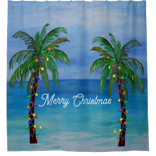 Tropical Christmas palm trees Holiday bathroom  Shower Curtain