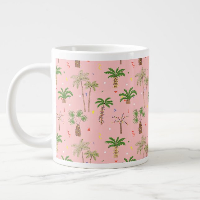 Tropical Christmas Palm Trees Pattern Large Coffee Mug (Left)