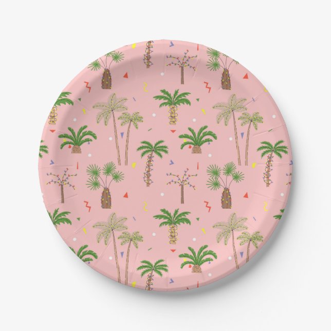Tropical Christmas Palm Trees Pattern Paper Plate (Front)