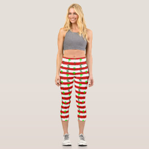 tropical christmas palm trees striped  capri leggings