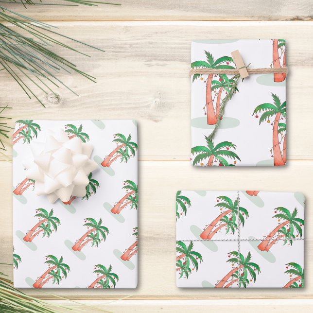Tropical Christmas Palm Trees Wrapping Paper Sheet (Creator Uploaded)