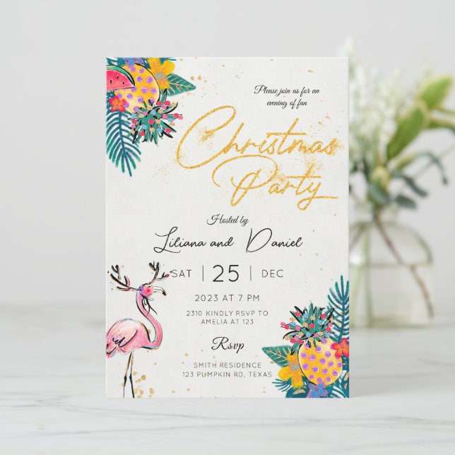Tropical Christmas Party Invitation Card (Standing Front)