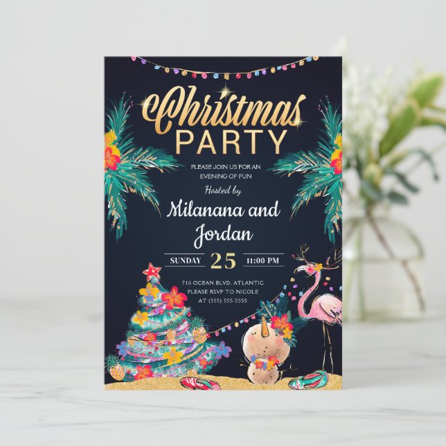 Tropical Christmas Party Invitation Card (Standing Front)