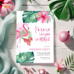 Tropical Christmas Party Watercolor Flamingo Holiday Card<br><div class="desc">Get ready to mingle with these funny tropical Christmas invitations—a playful choice for your next Christmas in July or holiday bash! Featuring a watercolor pink flamingo, lush monstera leaves, and a festive palm tree backdrop, this cheerful design includes the phrase “Fa-la-la-la-la-la-la-mingle” in fun hand-lettered typography. Perfect for Christmas in July...</div>
