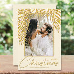 Tropical Christmas Photo Holiday Card<br><div class="desc">Glamorous faux gold glitter palm fronds highlight your favorite photo on these holiday cream background Christmas photo cards. Select Matte for heaviest paper and high definition for best quality.</div>