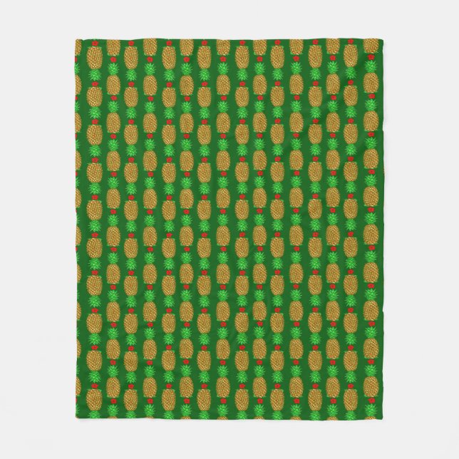 Tropical Christmas Pineapple Warm Xmas Holiday Gre Fleece Blanket (Front)