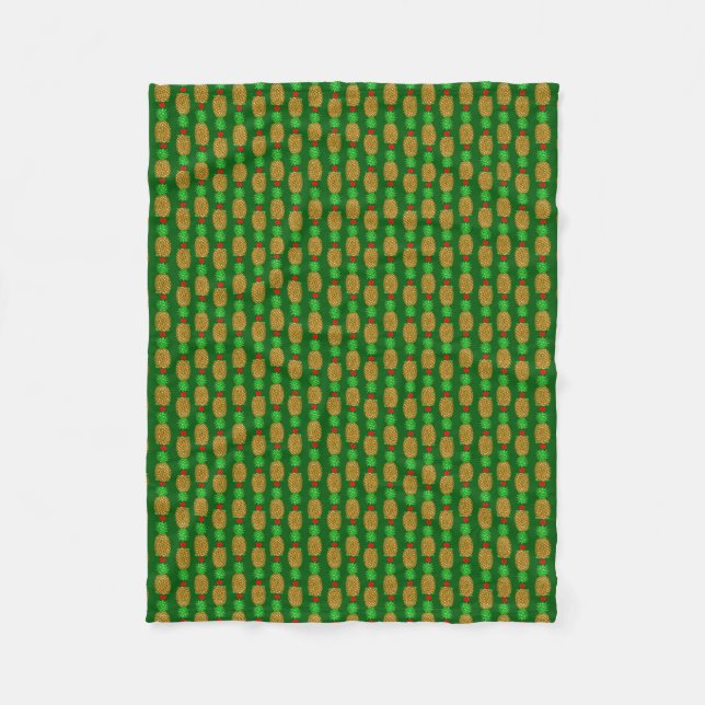 Tropical Christmas Pineapple Warm Xmas Holiday Gre Fleece Blanket (Front)