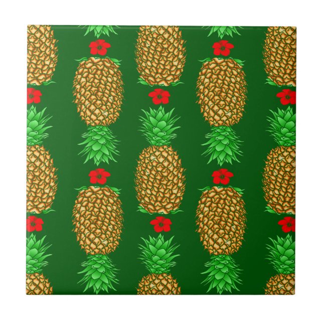Tropical Christmas Pineapple Warm Xmas Holiday Gre Tile (Front)