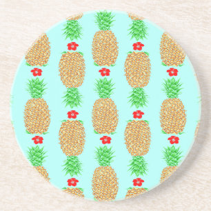 Tropical Christmas Pineapple Warm Xmas on Light Bl Coaster