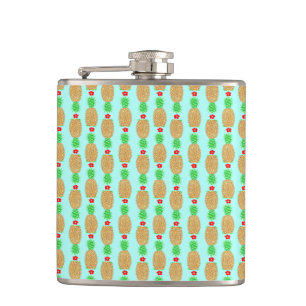 Tropical Christmas Pineapple Warm Xmas on Light Bl Hip Flask