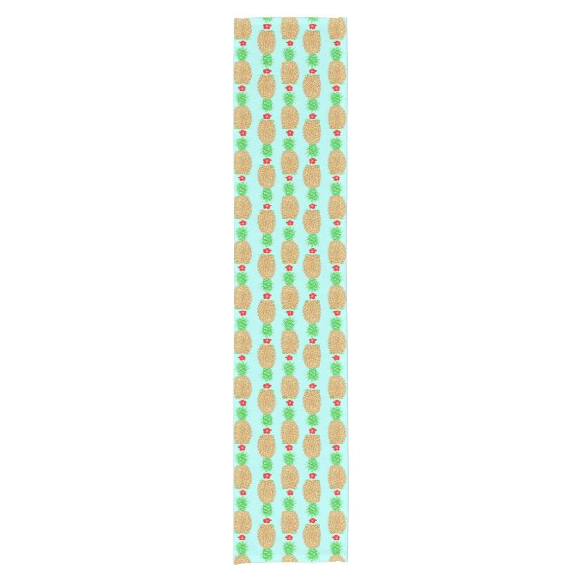 Tropical Christmas Pineapple Warm Xmas on Light Bl Short Table Runner (Front)