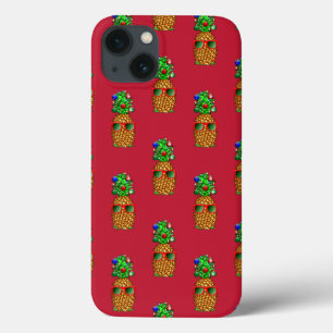 Tropical Christmas Pineapple Warm Xmas on Red iPhone 13 Case