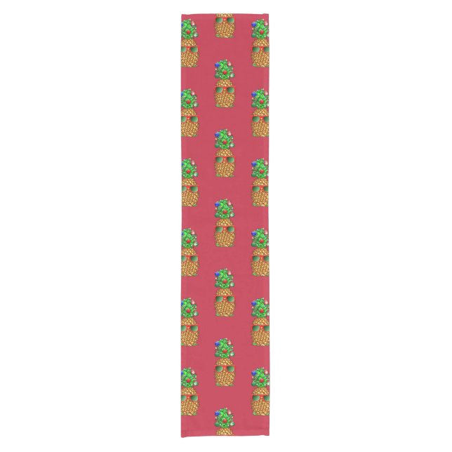 Tropical Christmas Pineapple Warm Xmas on Red Short Table Runner (Front)