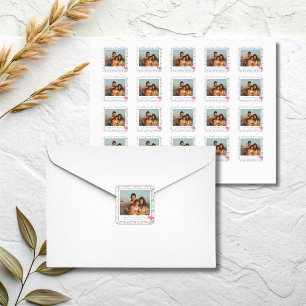 Tropical Christmas Pink Flamingo Family Photo Square Sticker