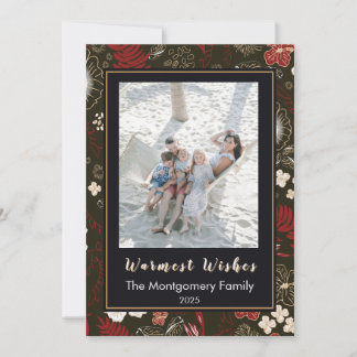 Tropical Christmas Red Hibiscus Palm Warm Wishes Holiday Card