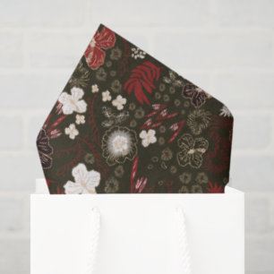 Tropical Christmas Red Sage Black Hibiscus Floral Tissue Paper