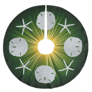Tropical Christmas Sand Dollar Starfish Green Brushed Polyester Tree Skirt