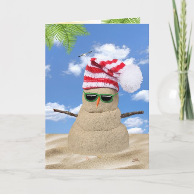 Tropical Christmas Sand Snowman Card (Front)