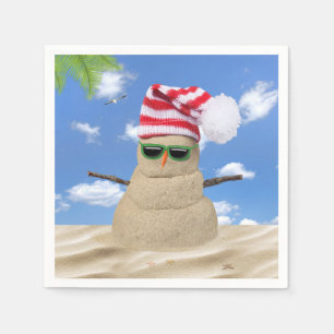 Tropical Christmas Sand Snowman Napkin