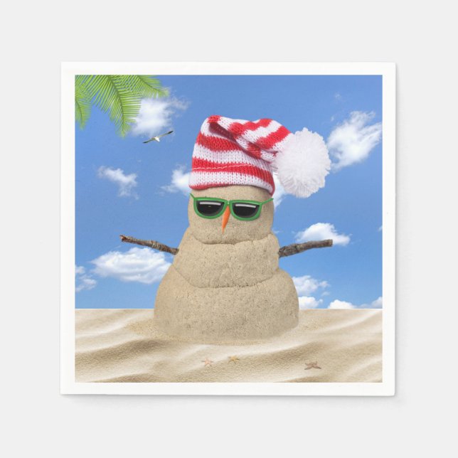 Tropical Christmas Sand Snowman  Napkin (Front)