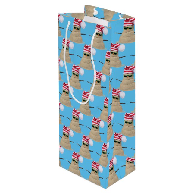 Tropical Christmas sand snowman with sunglasses Wine Gift Bag (Back Angled)