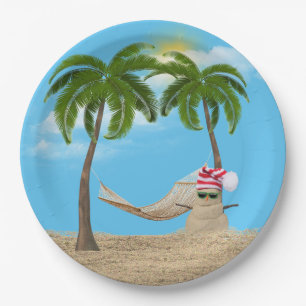 Tropical Christmas Sandman With Hammock  Paper Pla Plate