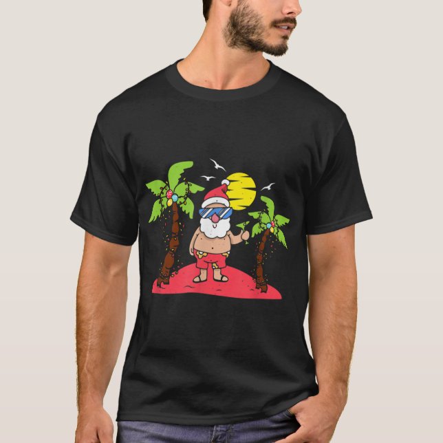Tropical Christmas Santa Claus Beach Travel Holida T-Shirt (Front)