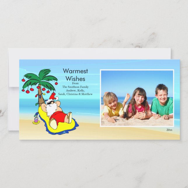 Tropical Christmas Santa Family Photo Card. Holiday Card (Front)