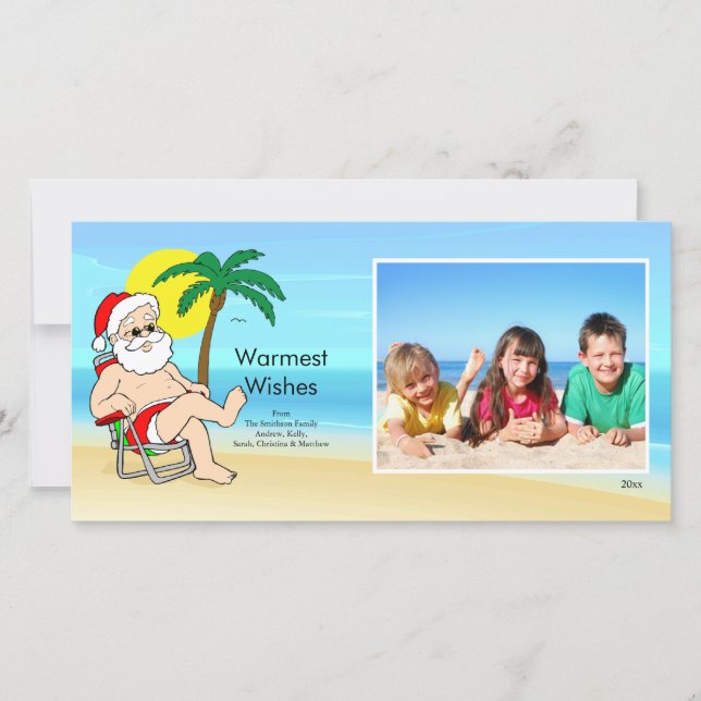 Tropical Christmas Santa Family Photo Card. Holiday Card (Front)