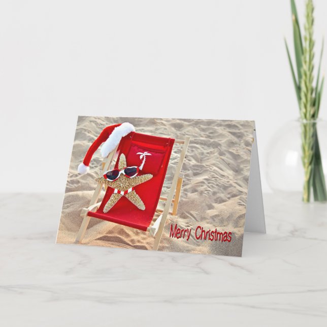 Tropical Christmas Santa Starfish Holiday Card (Front)