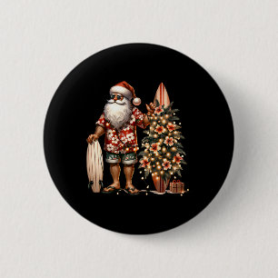 Tropical Christmas Santa Surfing Beach Hibiscus Xm 6 Cm Round Badge