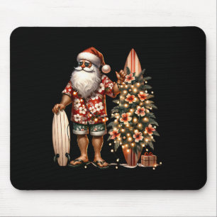 Tropical Christmas Santa Surfing Beach Hibiscus Xm Mouse Mat