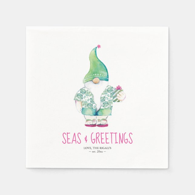 Tropical Christmas Santa Watercolor Napkin (Front)