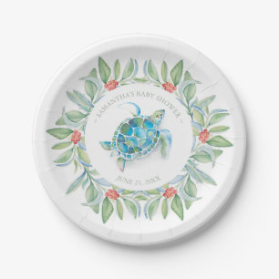 Tropical Christmas Sea Turtle Baby Shower Paper Plate