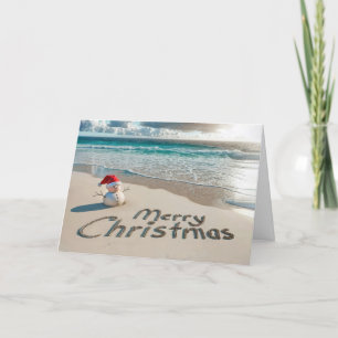 Tropical Christmas Snowman On a Beach Holiday Card