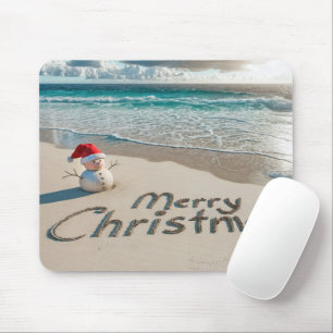 Tropical Christmas Snowman On a Beach Mouse Mat