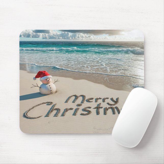Tropical Christmas Snowman On a Beach Mouse Mat (With Mouse)