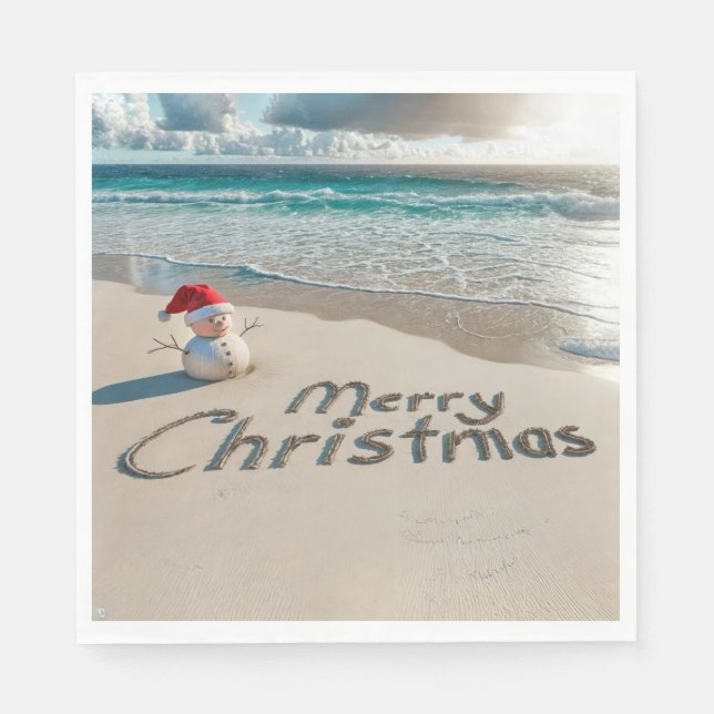 Tropical Christmas Snowman On a Beach Napkin (Front)