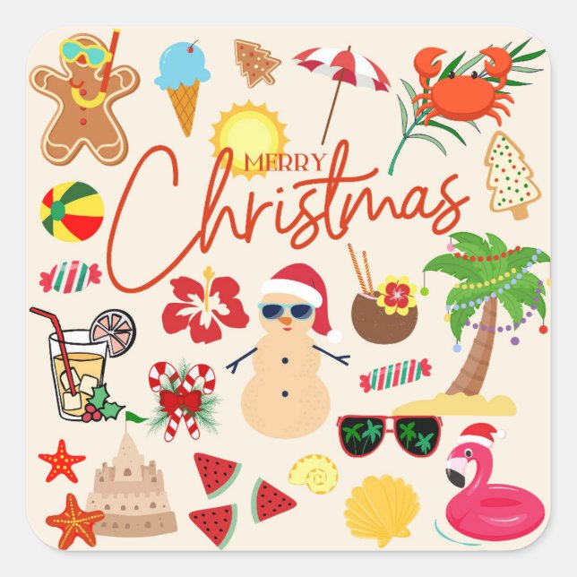 Tropical Christmas Square Sticker (Front)