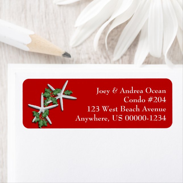 Tropical Christmas Starfish Return Address Labels (Insitu)