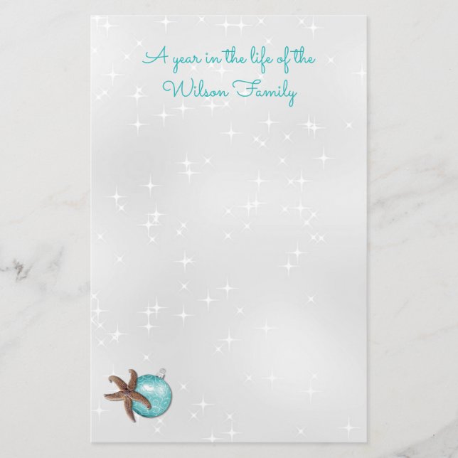 Tropical Christmas Starfish Twinkling Silver Paper (Front)