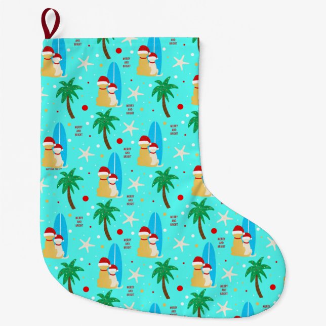 Tropical Christmas Surfing Dogs Stocking (Front)