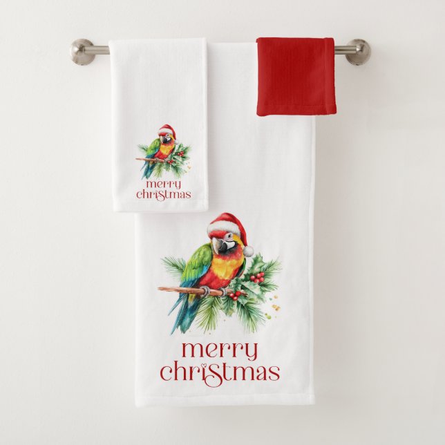 Tropical Christmas Theme Retro Text Bath Towel Set (Insitu)