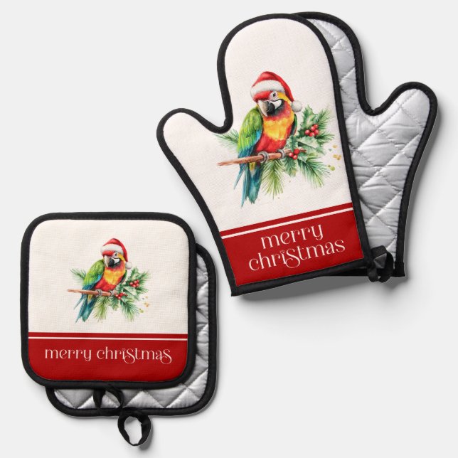 Tropical Christmas Theme Retro Text Oven Mitt & Pot Holder Set (Front/Back)