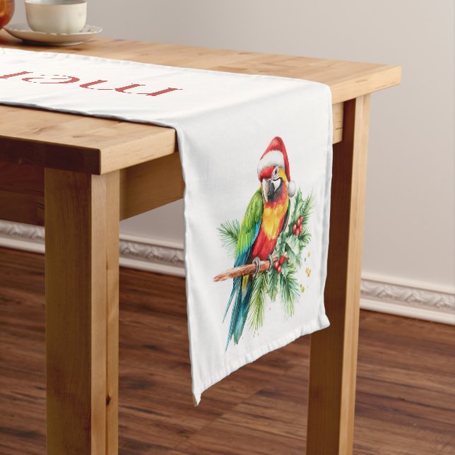 Tropical Christmas Theme Retro Text Short Table Runner (In Situ)