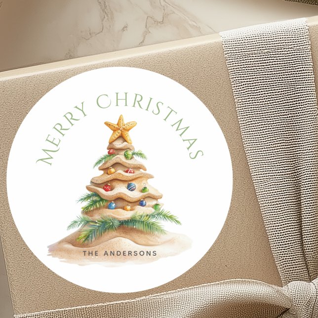 Tropical Christmas Tree  Classic Round Sticker (Creator Uploaded)