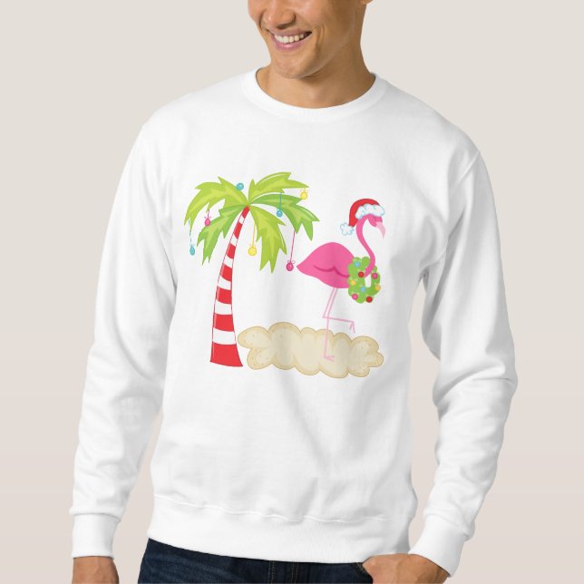 Tropical Christmas Tree Flamingo t-Shirt Sweatshirt (Front)