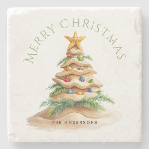 Tropical Christmas Tree Personalised Stone Coaster