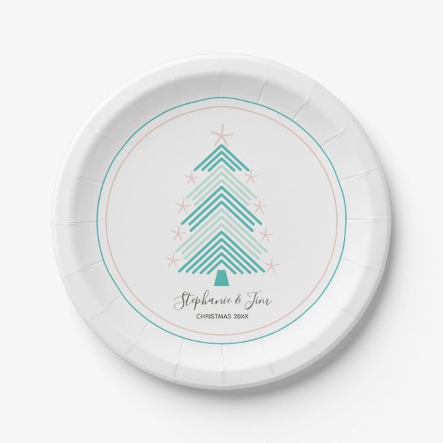 Tropical Christmas Tree Pink Starfish Paper Plate (Front)