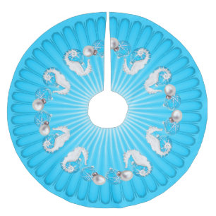 Tropical Christmas Tree Skirt Aqua Blue Seahorse